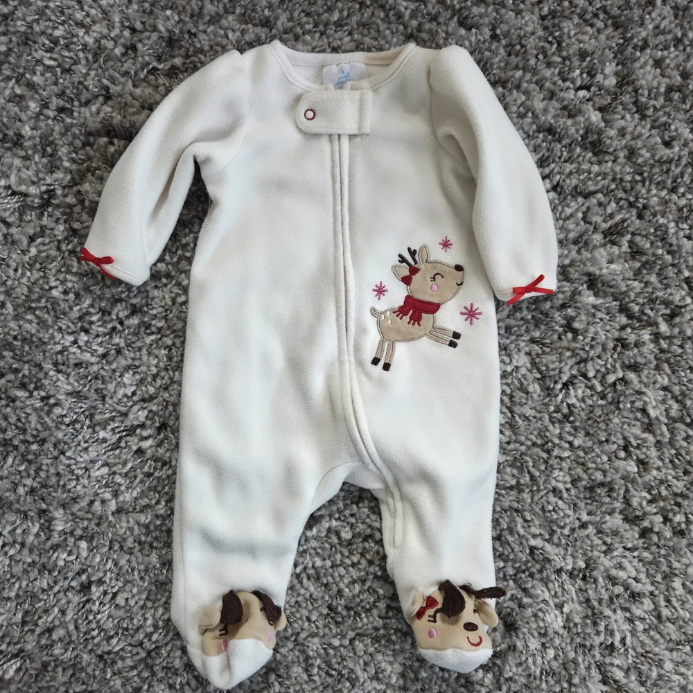 Holiday 1st Christmas Outfit Bundle Reindeer Bodysuit Set - Red and Cream